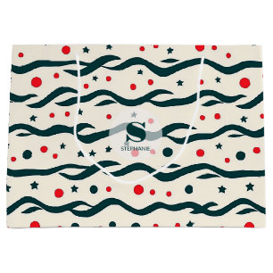 Abstract Wavy Lines and Geometric Shapes Pattern Large Gift Bag