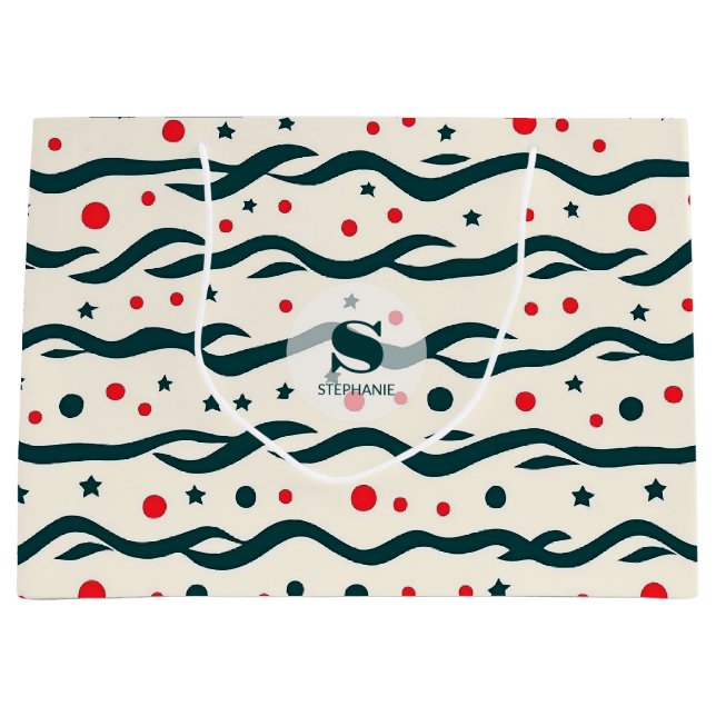 Abstract Wavy Lines and Geometric Shapes Pattern Large Gift Bag (Front)