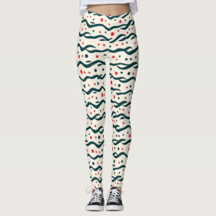 Abstract Wavy Lines and Geometric Shapes Pattern Leggings
