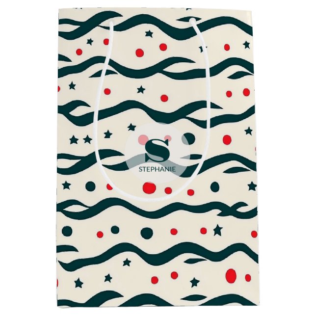 Abstract Wavy Lines and Geometric Shapes Pattern Medium Gift Bag (Front)