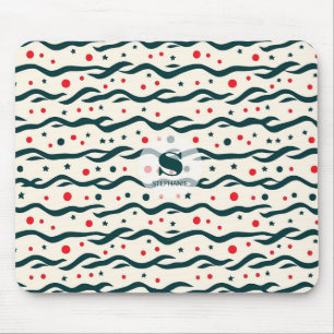 Abstract Wavy Lines and Geometric Shapes Pattern Mouse Pad