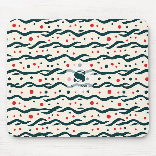 Abstract Wavy Lines and Geometric Shapes Pattern Mouse Pad (Front)