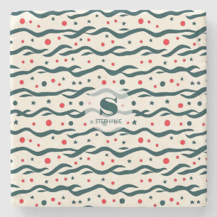 Abstract Wavy Lines and Geometric Shapes Pattern Stone Coaster