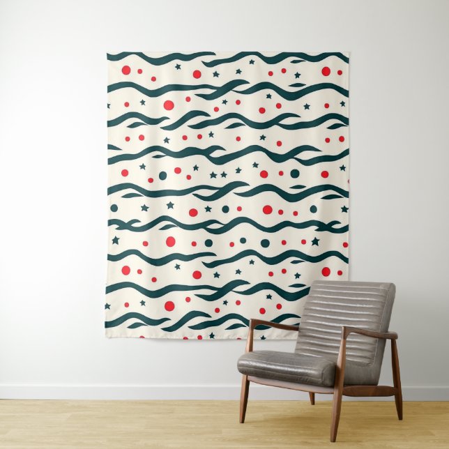 Abstract Wavy Lines and Geometric Shapes Pattern Tapestry (In Situ)