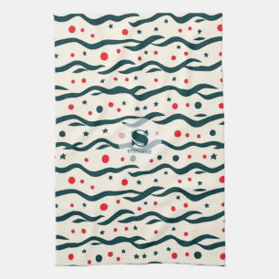 Abstract Wavy Lines and Geometric Shapes Pattern Tea Towel