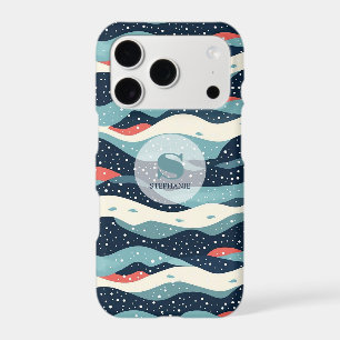 Abstract Wavy Lines with Snowflake Dots