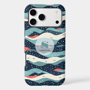 Abstract Wavy Lines with Snowflake Dots