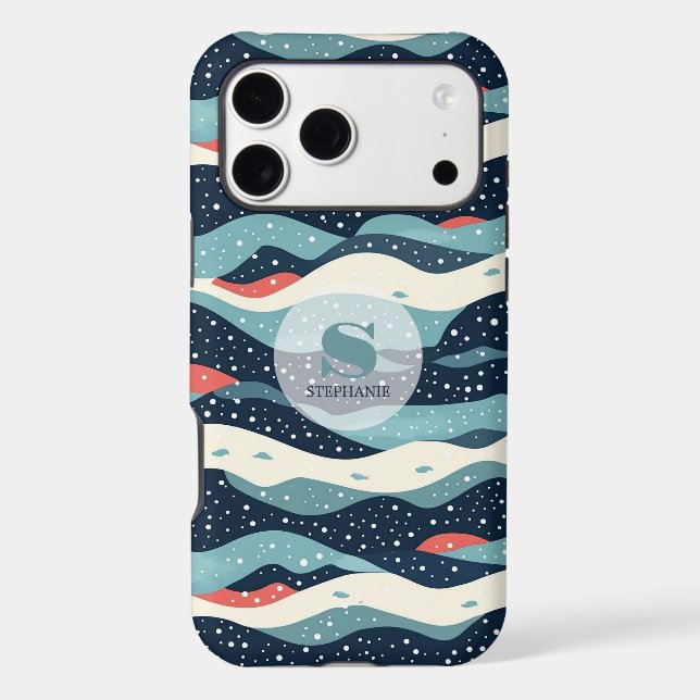 Abstract Wavy Lines with Snowflake Dots (Back)
