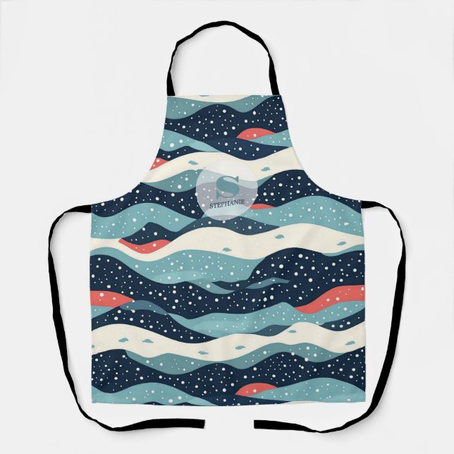 Abstract Wavy Lines with Snowflake Dots Apron (Front)