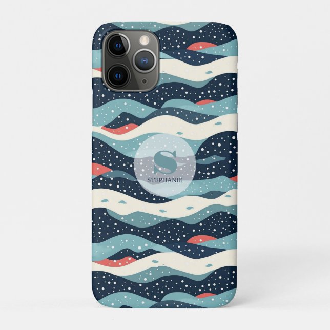 Abstract Wavy Lines with Snowflake Dots Case-Mate iPhone Case (Back)