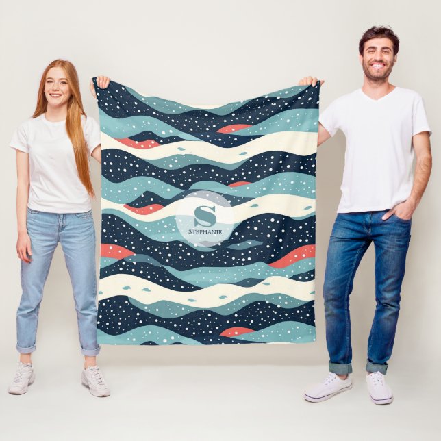 Abstract Wavy Lines with Snowflake Dots Fleece Blanket (In Situ)