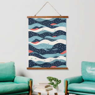 Abstract Wavy Lines with Snowflake Dots Hanging Tapestry