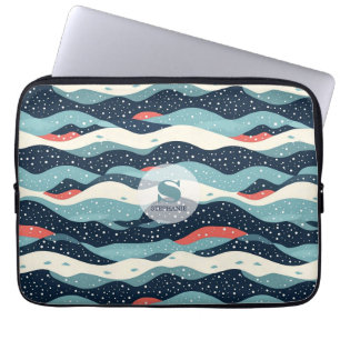Abstract Wavy Lines with Snowflake Dots Laptop Sleeve