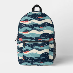 Abstract Wavy Lines with Snowflake Dots Printed Backpack