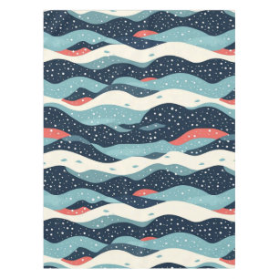 Abstract Wavy Lines with Snowflake Dots Tablecloth