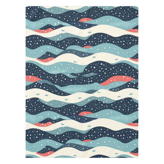 Abstract Wavy Lines with Snowflake Dots Tablecloth (Front)