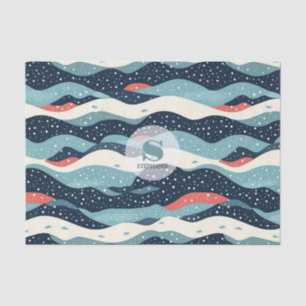 Abstract Wavy Lines with Snowflake Dots Tissue Paper