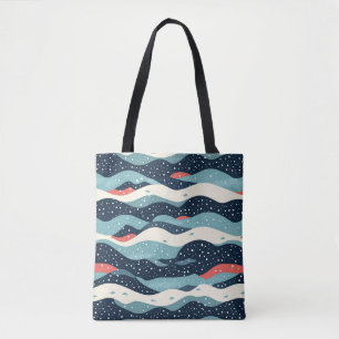 Abstract Wavy Lines with Snowflake Dots Tote Bag