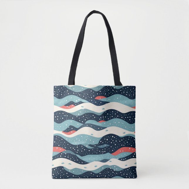 Abstract Wavy Lines with Snowflake Dots Tote Bag (Front)