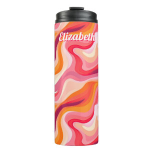 Abstract Wavy Pattern Retro Aesthetic with Name Thermal Tumbler