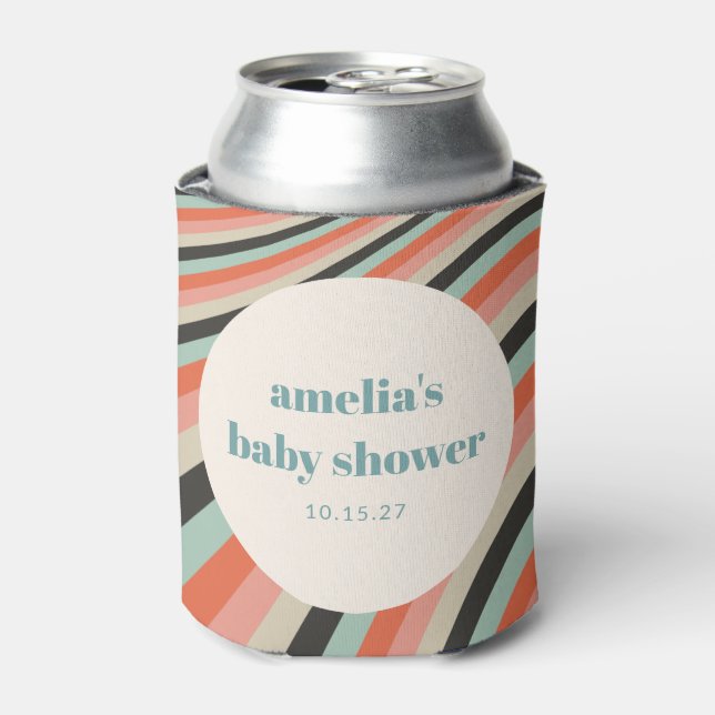 Abstract Wavy Stripe Aqua Peach Custom Baby Shower Can Cooler (Can Front)