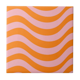Abstract Wavy Stripe Orange Pink Retro Bold Modern Ceramic Tile