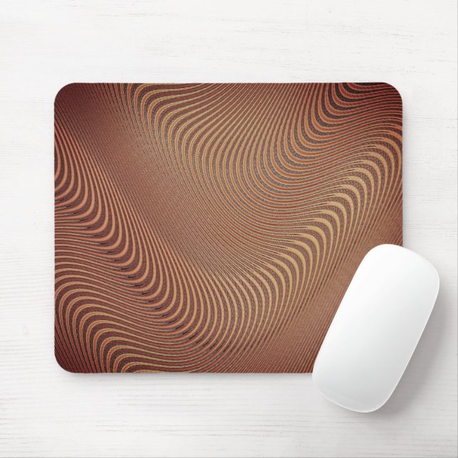 Abstract Wavy Striped Brown Mouse Pad (With Mouse)