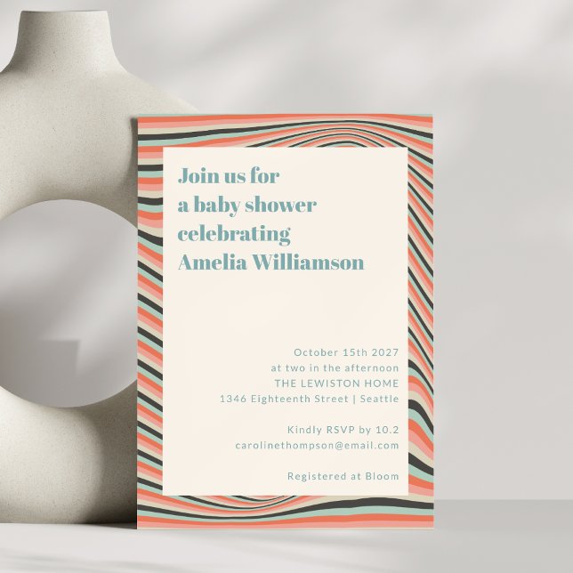 Abstract Wavy Stripes Aqua and Peach Baby Shower Invitation (Creator Uploaded)