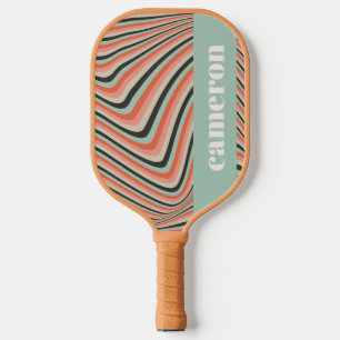 Abstract Wavy Stripes Aqua and Peach Personalised Pickleball Paddle