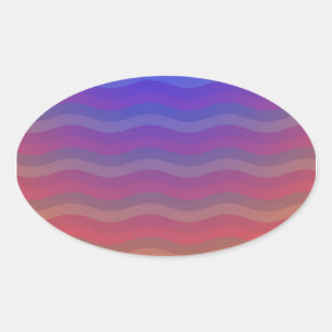 Abstract Wavy Stripes Orange Pink Blue Oval Sticker
