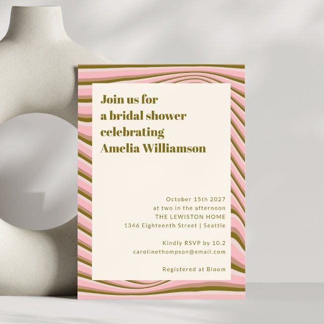 Abstract Wavy Stripes Pink and Olive Bridal Shower Invitation (Creator Uploaded)