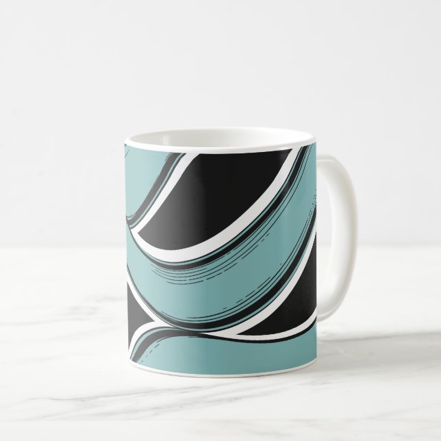 Abstract Wavy Teal and Black Flow Design Coffee Mug (Front Right)