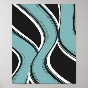 Abstract Wavy Teal and Black Flow Design Poster