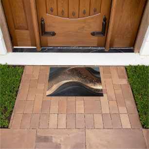 Abstract Wavy Texture with Golden Sparkles Doormat