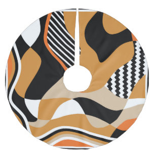 Abstract wavy: vintage black pattern brushed polyester tree skirt