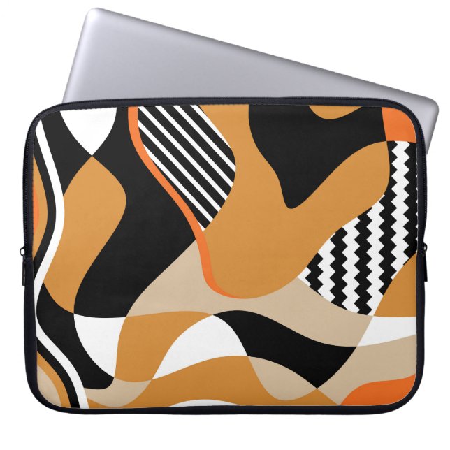 Abstract wavy: vintage black pattern laptop sleeve (Front)