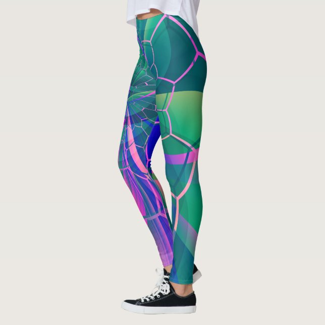 Abstract Web Colourful Geometric Leggings (Left)