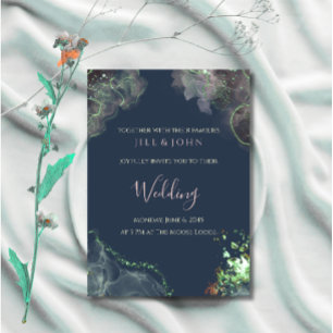 Abstract Wedding Invitation Green Navy Pink