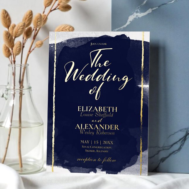 Abstract Wedding Invitations | Navy Blue Gilded (Creator Uploaded)