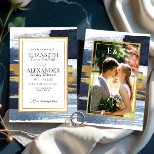Abstract Wedding Invitations   Photo Blue Gilded