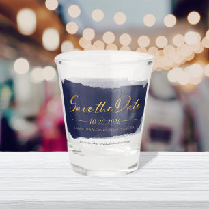 Abstract Wedding Save the Date Invitations Blue Shot Glass