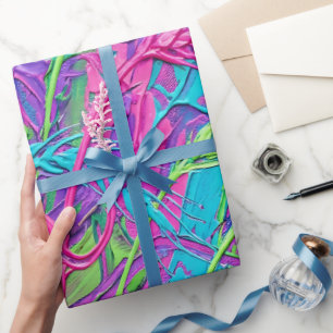 Abstract Wheat Field Neon Vibrant Wrapping Paper