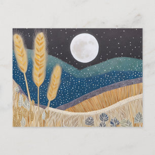 Abstract Wheat Field on a Full Moon Evening Postcard