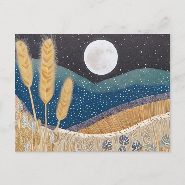 Abstract Wheat Field on a Full Moon Evening Postcard (Front)