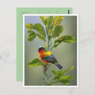 Abstract Whimsical Bird On Tree Branch Postcard