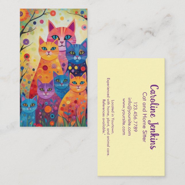 Abstract Whimsical colourful cats illustration Business Card (Front/Back)