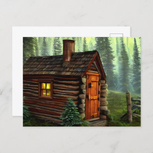 Abstract Whimsical Little Hunting Cabin Postcard
