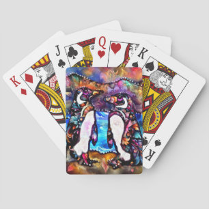 Abstract Whimsical Penguin Family Floral Colourful Playing Cards