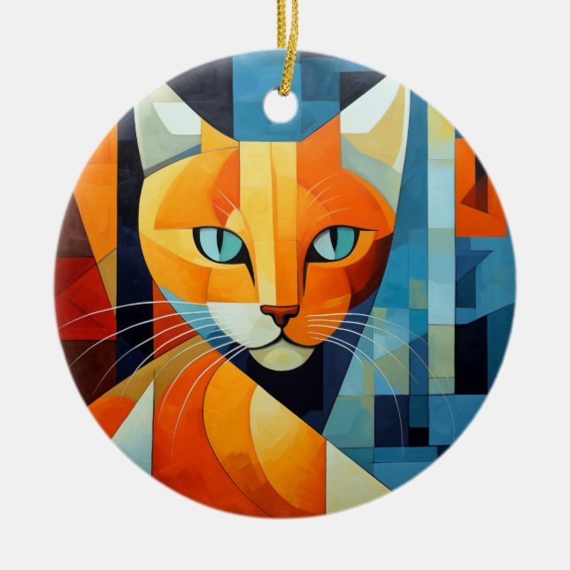 Abstract Whiskers: Orange Cat Ceramic Ornament (Front)