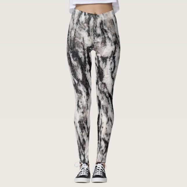 Abstract white  and black blots pattern leggings (Front)